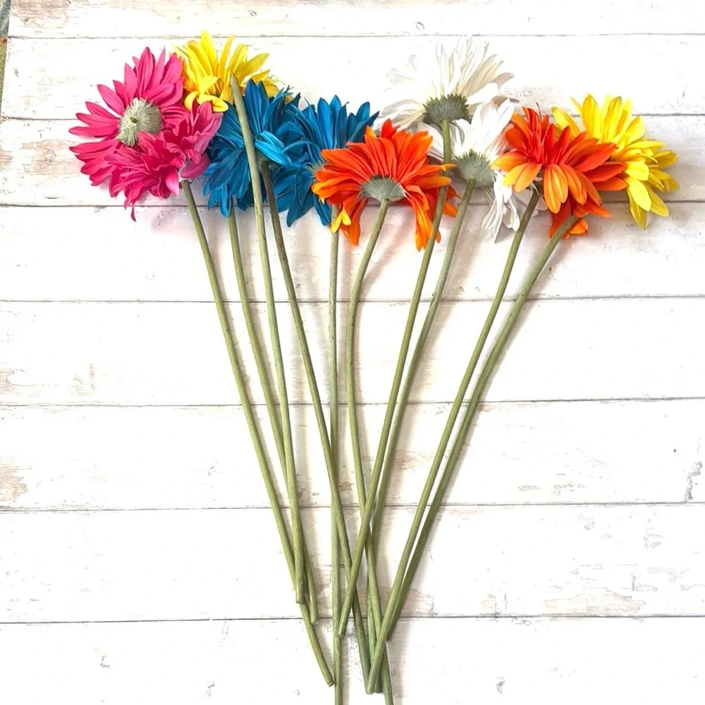 10ct Long Colorful Daisies Artificial Flowers Yellow Daisy Pink Blue Orange